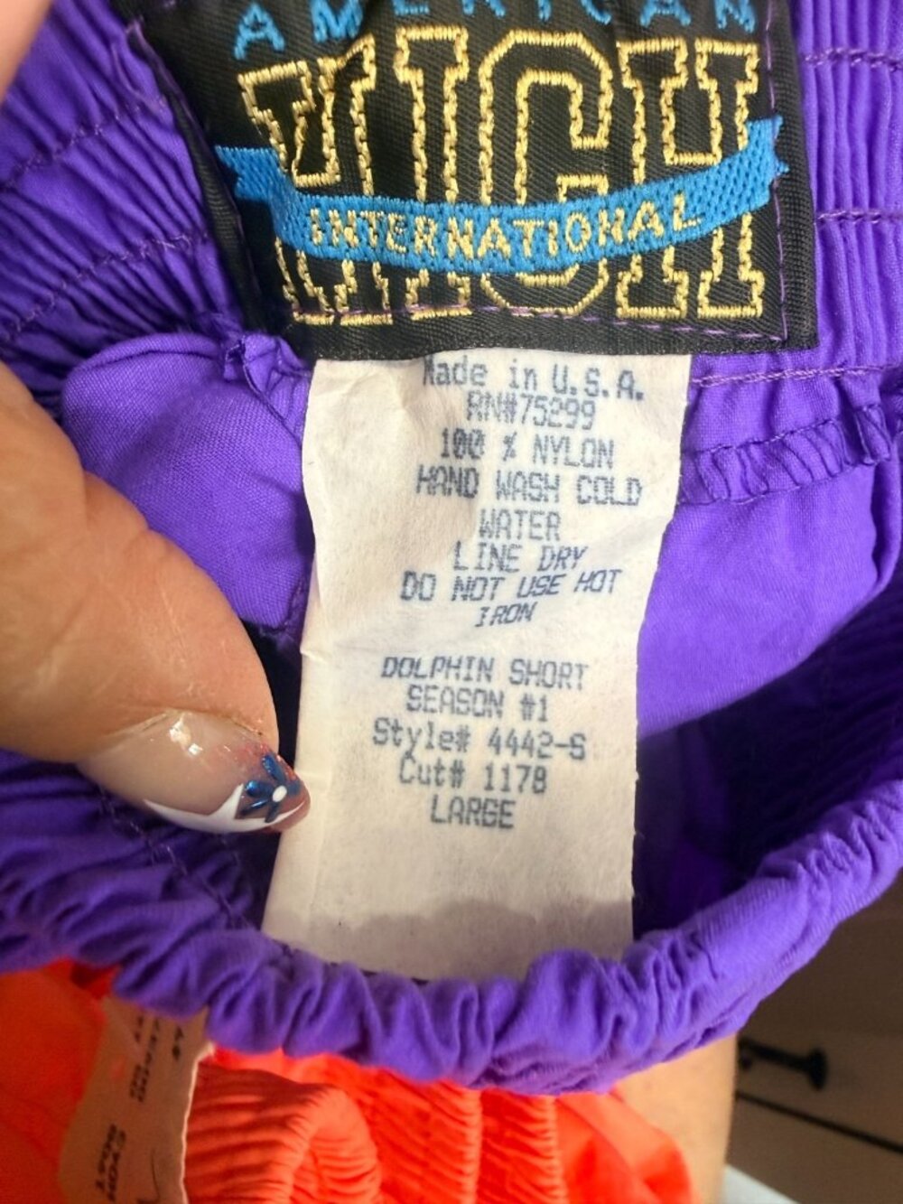 VINTAGE American High international USA Coral / Purple Dolphin Shorts L w/tags - Picture 4 of 5